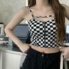 Women's Korean Plaid Zipper Slim Sexy Exposed Navel Camisole Crop Top