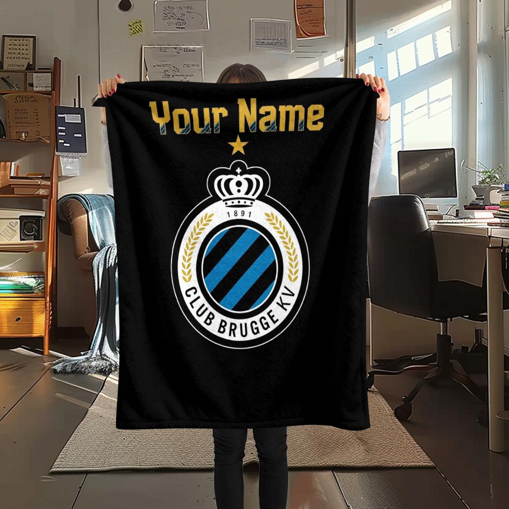 1 Stück Club Brügge Kv Wappen Benutzerdefinierter Name Gemustert Flanelldecke Geeignet für Alle Jahreszeiten Für Heimdekoration Wärme Und Komfort Geschenke Feiertagsgeschenk