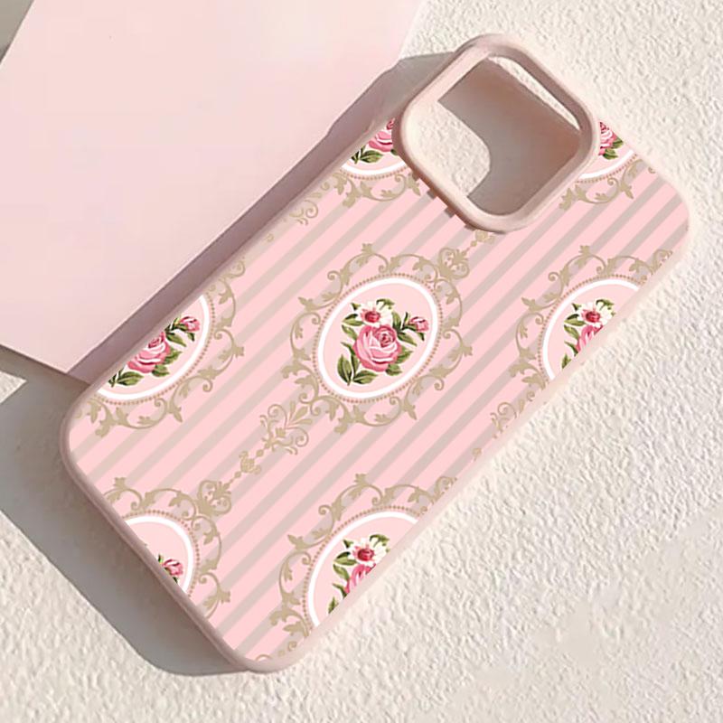 Vertical Pink Striped Background Rose Flower Cluster Patterns Phone Case For iPhone 17 16 Pro Max 15 14 Plus 13 12 Pro 11 Cover