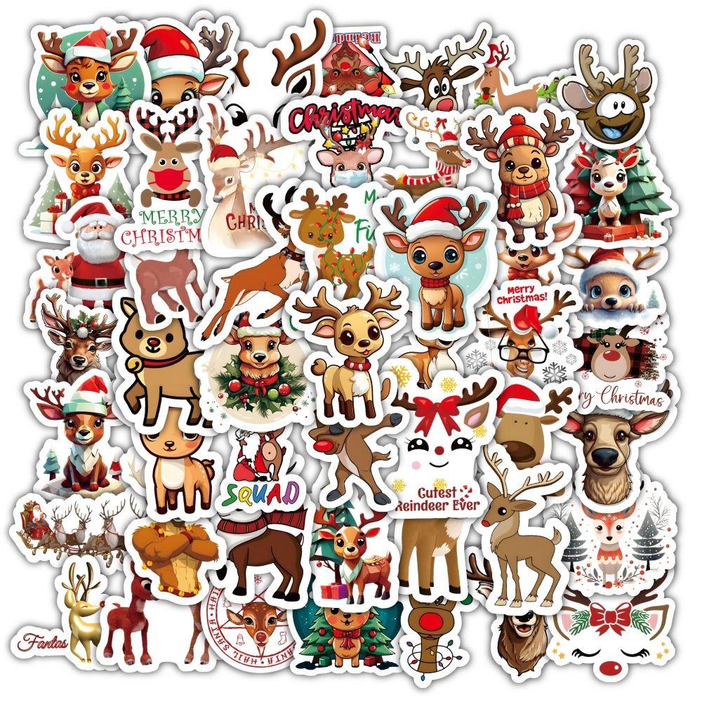 60PCS Cartoon Cute Merry Christmas Jingle Bells Graffiti Stickers for Bicycle Hand Account Pencil Case Decals