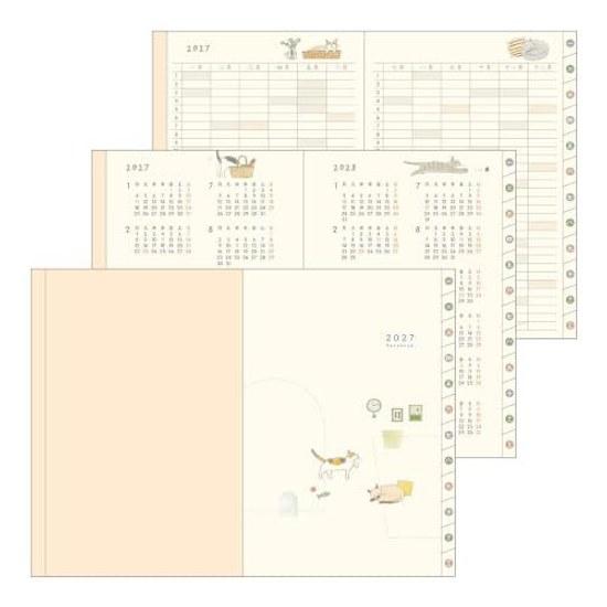 Midori Pocket Dagboek Planner 2027 B6 Wekelijks Beperkte Editie Bladwijzer Kattenpatroon (Begint in januari 2027)
