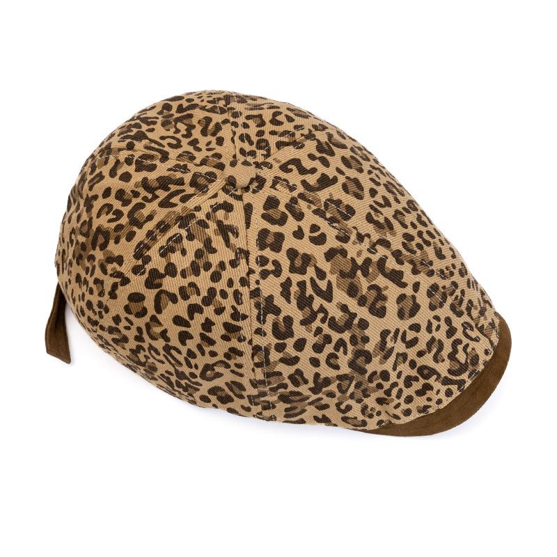 Vintage Leopard Print Forward Hat Women Beret Newsboy Hat Peaked Cap