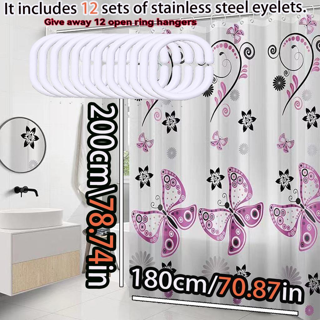 Piao-Piao-Purple Butterfly Shower Curtain Waterproof Peva Quick-Drying Scrubbable Bathroom Decoration Curtain