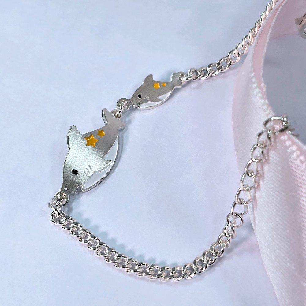 Mother Shark Baby Shark Silver Bracelet