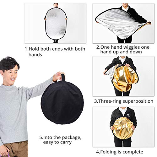 60 × 90cm 5 In 1 Foldable Oval Photography Reflector Set  Including Soft Plate Multi Sided Reflector and Storage Bag