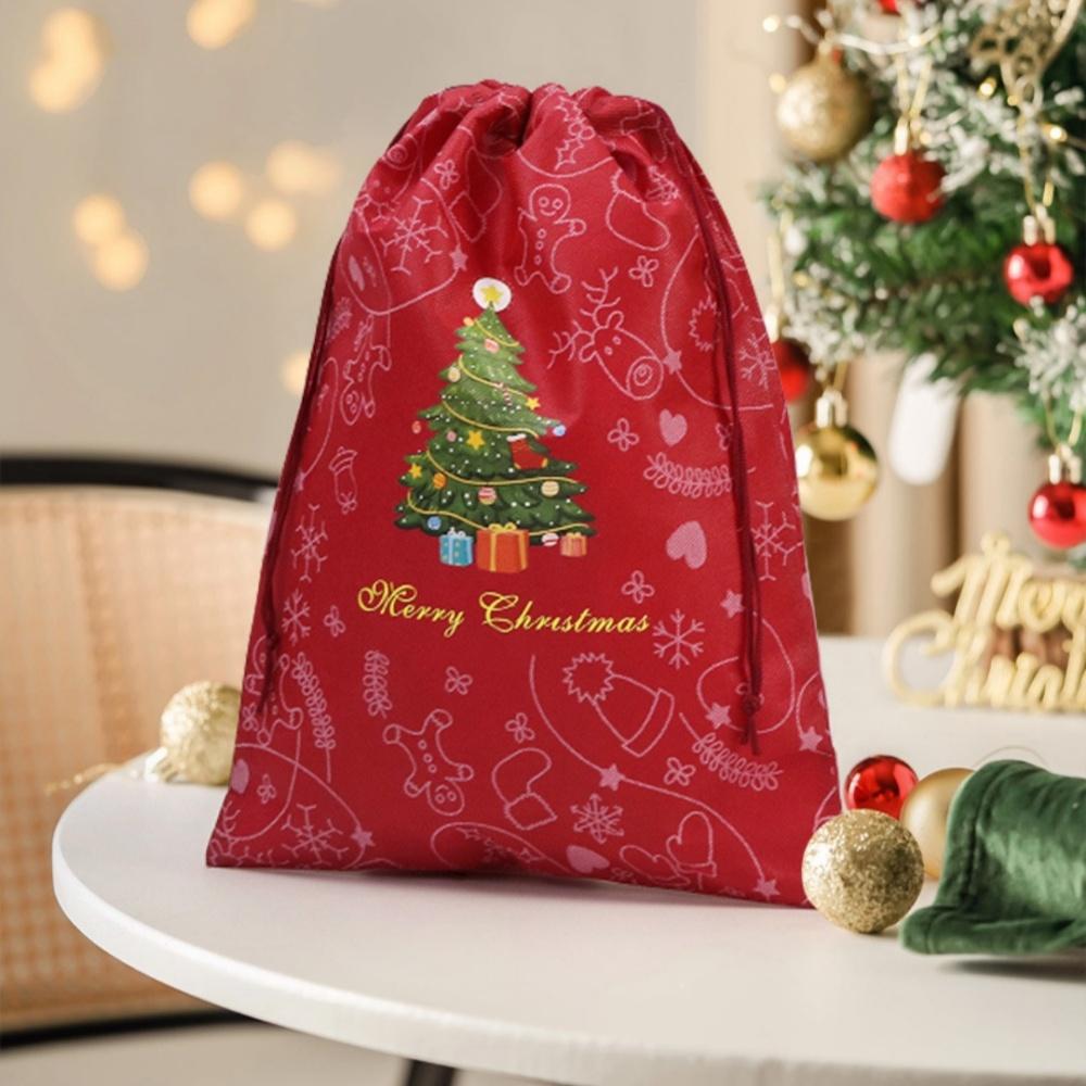Cartoon Christmas Tree Bag Environmentally Friendly Santa Claus Pattern Bag Non-Woven Drawstring Bag Festive For Birthday Candy