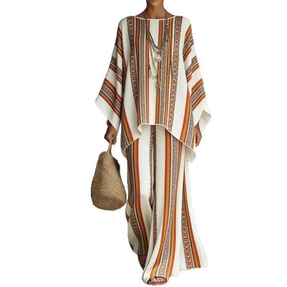 Y116 Summer Bohemian Paisley Printed Two-piece Set Large Size Casual Set