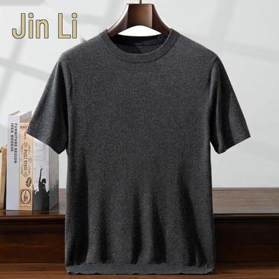 T-shirt à col rond Jinjv pour homme en mélange de soie et de cachemire de luxe