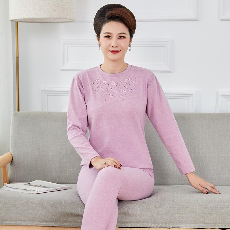 Plus-Size Seamless Thermal Underwear Set for Middle-Aged and Elderly Women - Fleece-Lined for Autumn Comfort