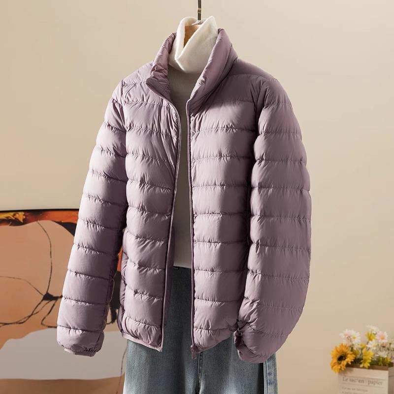Women's Short Slim Down Jacket - 2023 Autumn/Winter Style, Warm & Lightweight with Stand-Up Collar In White Plush.