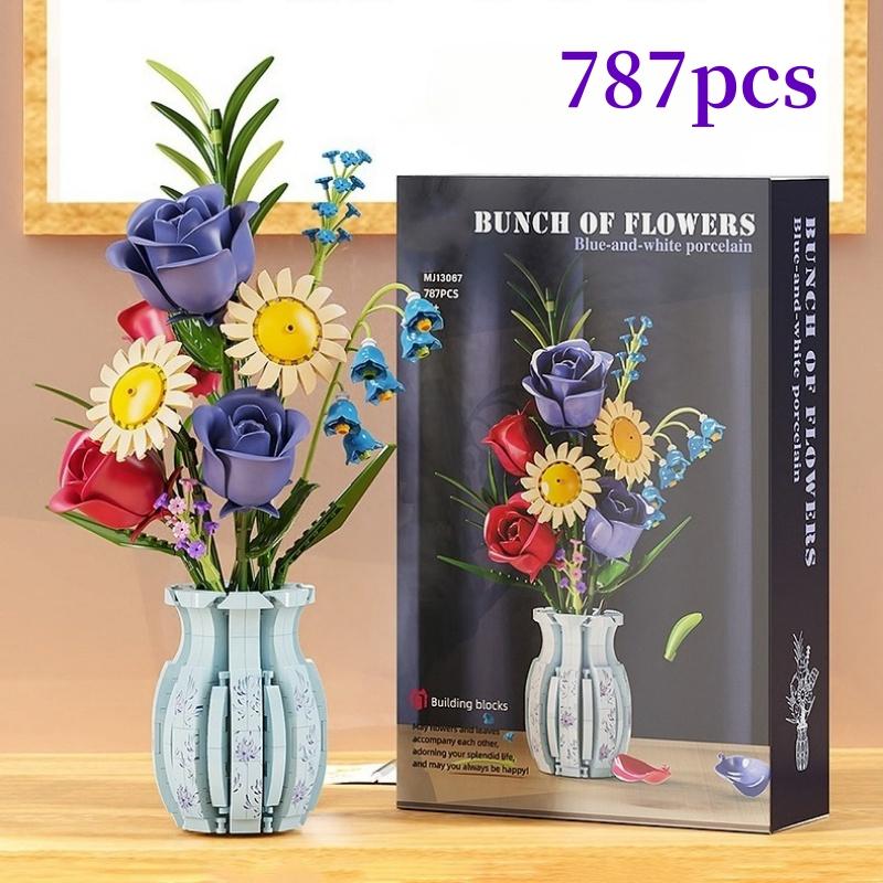 MOC Mazzo di Fiori Margherita Rosa Mughetto con Set Vaso Modello di Costruzione DIY Decorazione per la Casa Regali per San Valentino