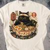 Ramen Cat T-Shirt, Vintage Japanese Art, Black Cat Foodie Tee, Comfort Colors