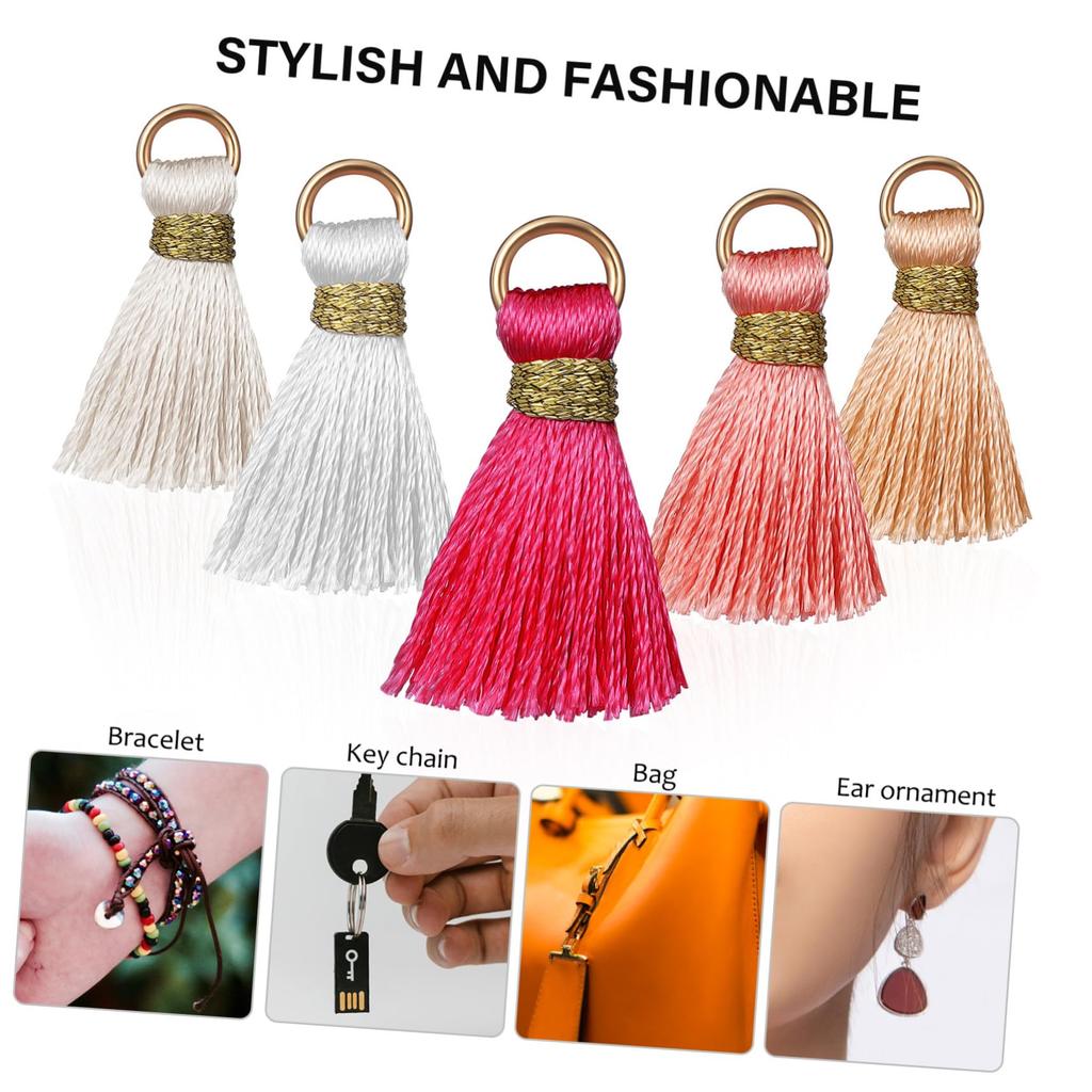 OUNONA 50-Piece Mini Tassel Set with Rings for Keychains, Handmade Charms, Fringe Parts, and Small Decorative Parts for Jewelry Making