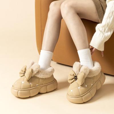 Fashion Winter Women Fashion Bowknot Cotton Shoes Thick Sole Down Waterproof Snow Boots Woman Thick Plush Warm Platform Ankle Boots 2024