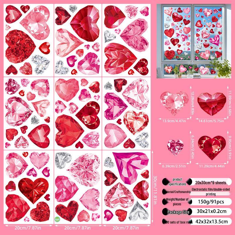 Valentine's Day 3D Heart Glass Stickers - Festive Window Decorations