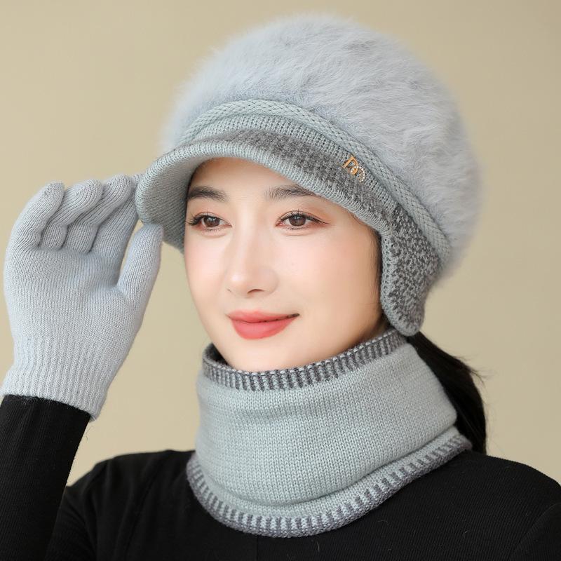 Autumn And Winter Warm Windproof Hat Simple Plush Fur Lined Cap For Women Casual Rabbit Fur Blend Knitted Hat Gifts For Mom