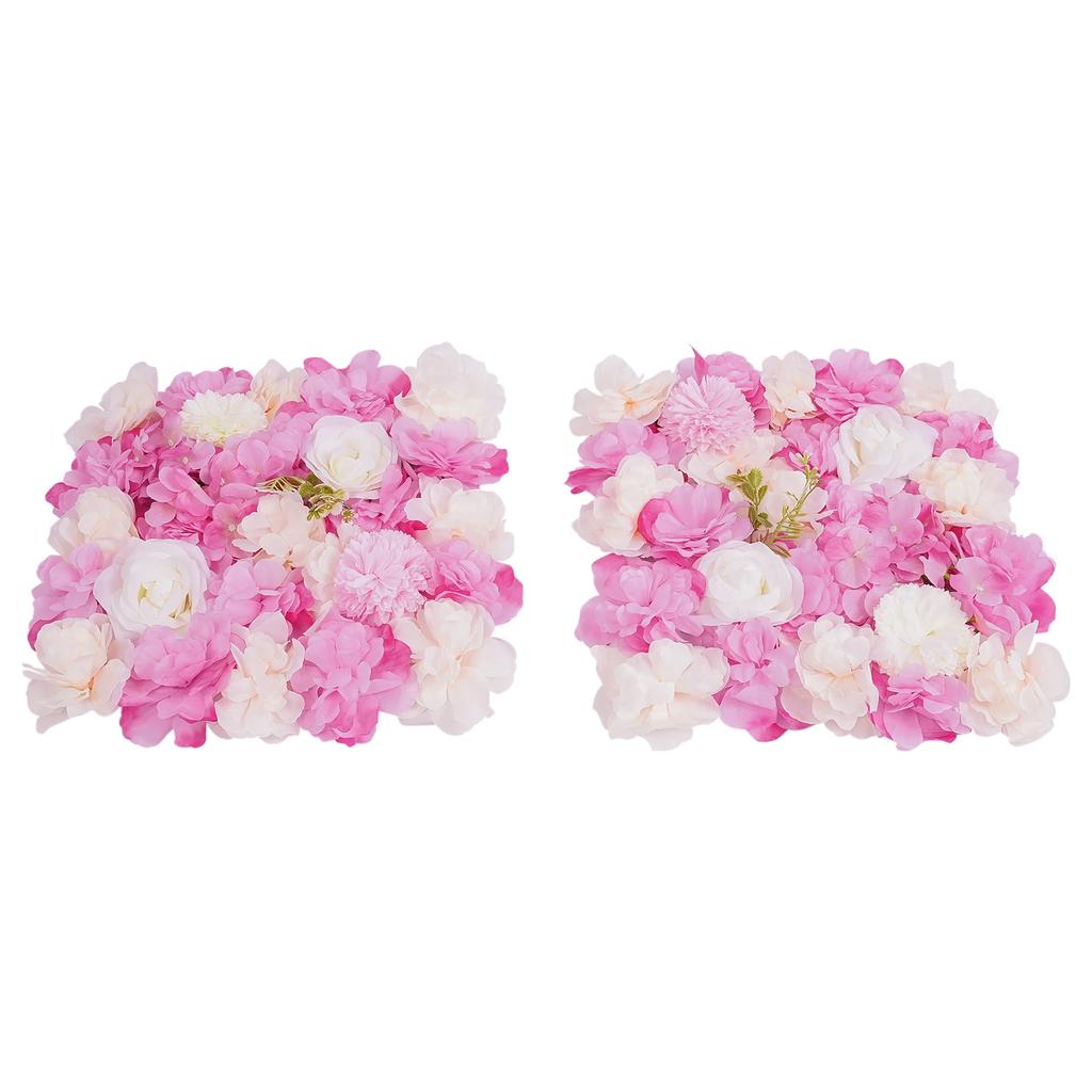 6Pcs Artificial Flower Wall Panels, 15x15In 3D Rose Hydrangea Dahlia Floral Mat, Pink White Faux Flowers for Wedding, Home Decor