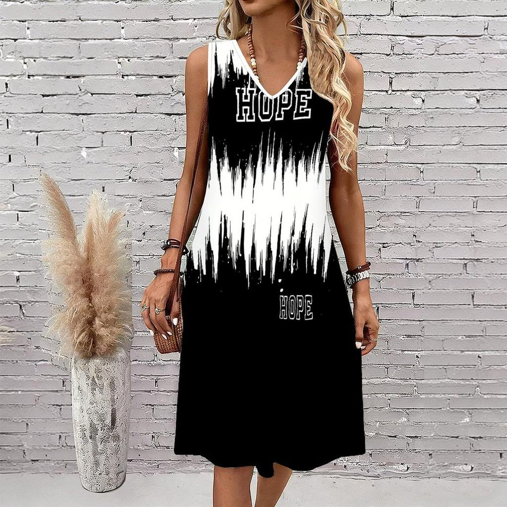 Plus Size V Neck Sleeveless Dappled Light Bamboo Grove Scenery Print For Peaceful Daily Wear