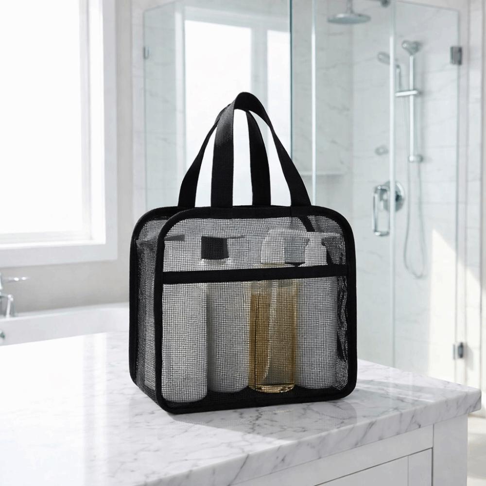 Portable PVC Mesh Makeup Bag Solid Color Large Capacity Toiletry Storage Bag Lightweight Breathable Cosmetic Storage Bag Travel