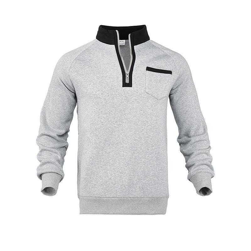 Hanorace Fleece pentru Bărbați cu Guler Înalt, Pulover cu Buzunar, Mânecă Lungă cu Aplicații, Fermoar la Jumătate, Sport, Slim Fit, Casual, Fără Glugă, Topuri