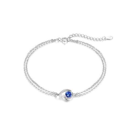 FH.bird September birthstone bracelet women Eternal Love Silver 925 metal allergy compatible double chain adjustable length