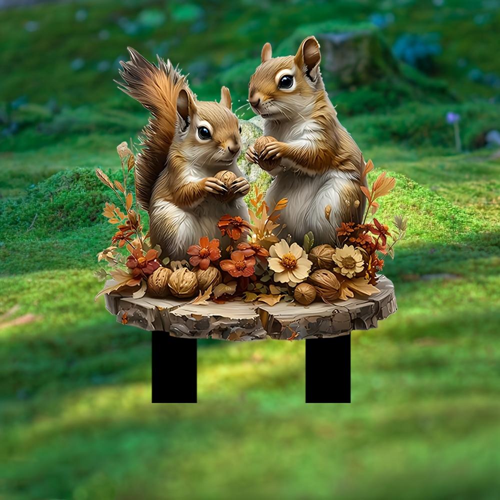 2D Charming Squirrel, Garden Pile - Outdoor Art Deco, Suitable for Flowerpots and Landscaping, Bohemian Animal Theme