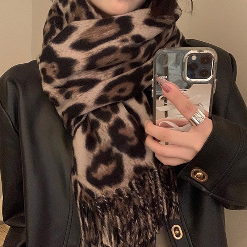 Autumn Winter Retro Leopard Print Tassel Scarf Women'S Fashion All-Match Scarf Shawl