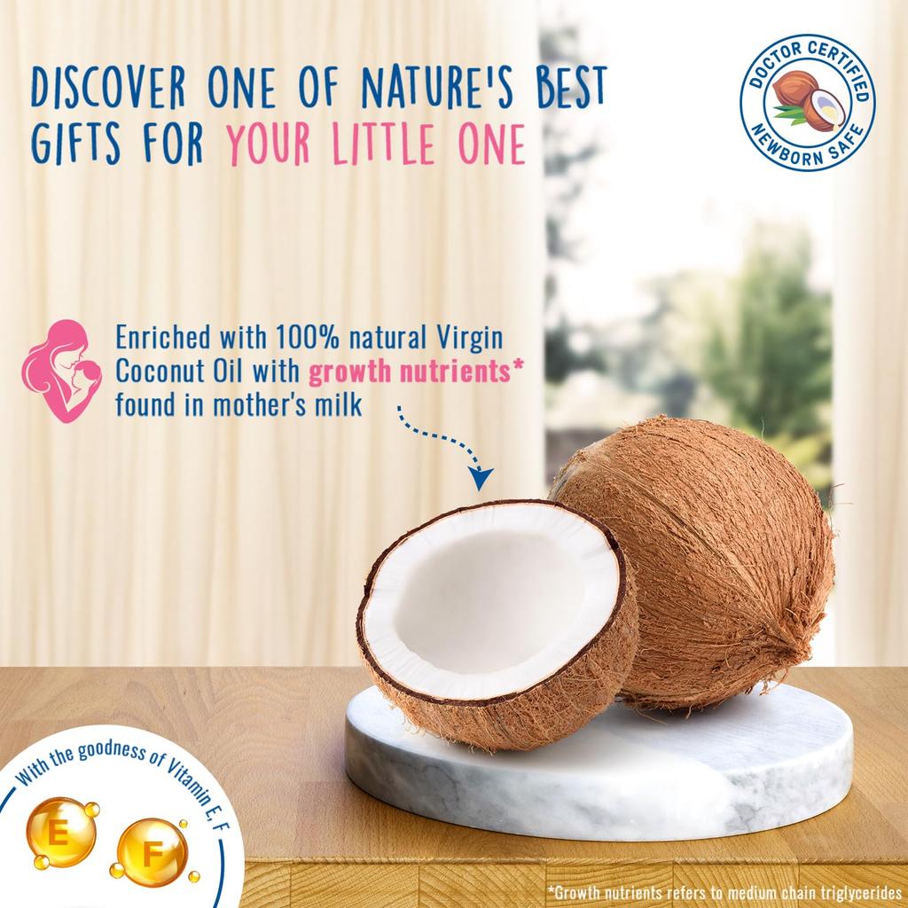 PARACHUTE Huile de Massage pour Bébé 200ml | Huile de Coco Vierge avec Vitamine E & F | Nourriture Profonde | Cliniquement Prouvé pour une Croissance Forte & l'Hydratation