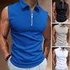 Men Summer Vest Sleeveless Lapel Solid Color Zip Neckline Men Tank Slim Fit Sleeveless Male Vest Men's Clothing Streetwear