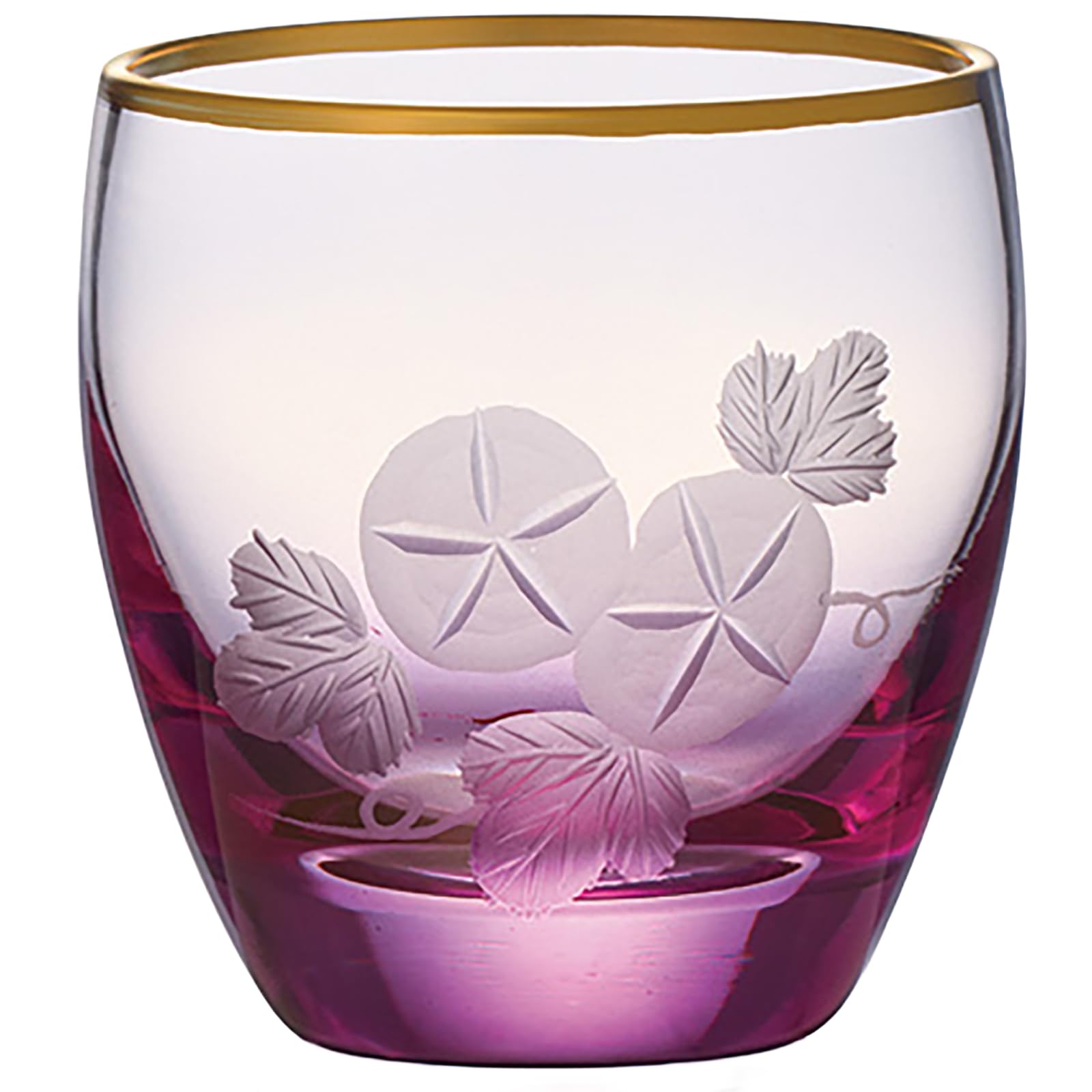 

Otsuka Glass Seasonal Tradition Sake Glass (Guimon), Approx. 95ml, Flower Cut Glass, Morning Glory Petal Design, Pink, Made in Japan, 11H069