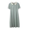 Large Size Women's Clothing Contrasting Color Polo Collar Dress, Summer New Waist and Age-reducing Medium and Long Dress 222191
