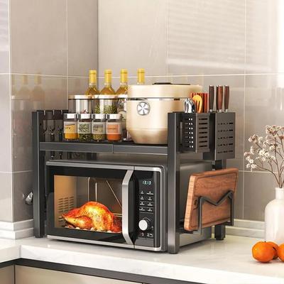 Prateleira para Micro-ondas, Suporte Expansível para Micro-ondas Bancada Armazenamento de Utensílios de Cozinha Louça com Suporte para Tábuas de Corte, Suporte para Facas, Porta-Hashis