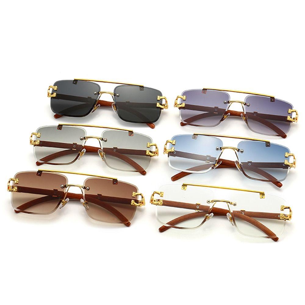 Vintage UV Protection Men & Women Square Rimless Sunglasses Cheetah Head Sunglasses Eyewear