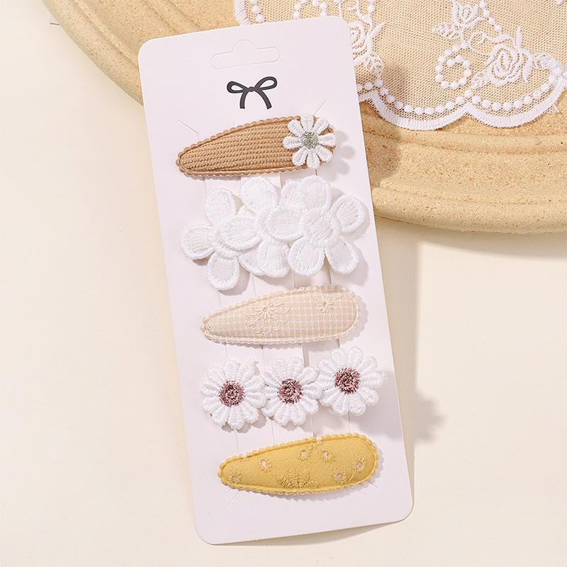 

5PCS Daisy print Set Fabric Plaid Hairpins girls Cotton Alloy Hair Clips Baby hair clips Accessories clips for kids FBBJr01-1