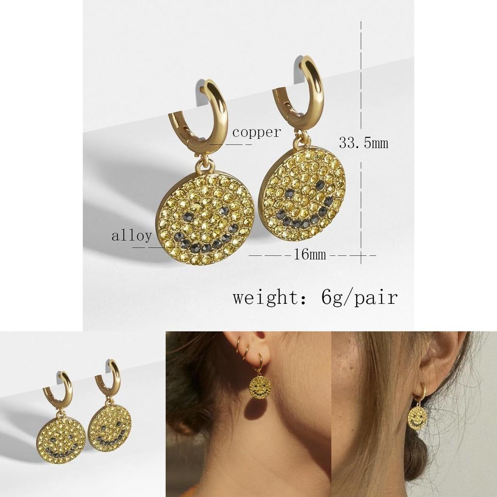 European Style Trendy Exaggerated Gold Plated Round Smiley Face Earrings