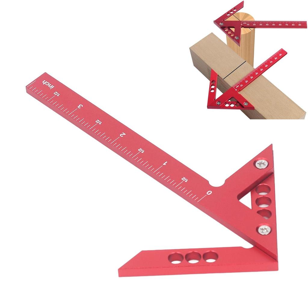 Garosa Center Finder, 45/90 Degree Angle Line Gauge Carpenter Ruler Aluminum Alloy Inch Woodworking Center Scriber Wood Measuring Scribe Tool
