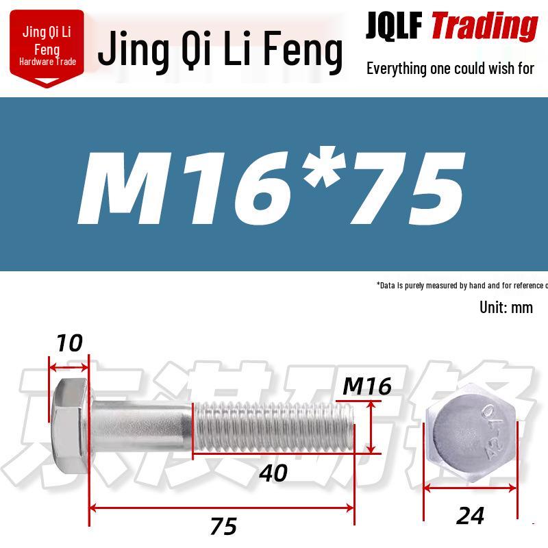201 Stainless Steel Hex Head Bolt, Half Thread, M6-M30 Threaded Rod