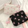 Bolsa pequeña de maquillaje con lazo estampado en rosa y negro para mujer, práctica minicaja para lápiz labial, neceser, bolsa para guardar toallas sanitarias.