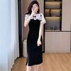 New Chinese Style Cheongsam, Small Disc Button Dress, Summer New Splicing Temperament Meat-covering Short-sleeved Skirt