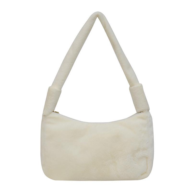 Chic Plush Shoulder Bag In Khaki Black And White For Stylish Casual Looks белый