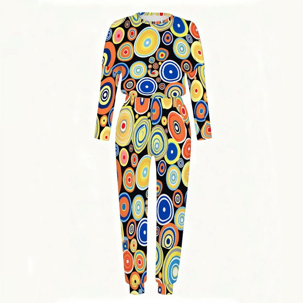Women Crew Neck Long Sleeve Blouse And High Waist Wide Leg Trousers Two Piece Casual Suit
