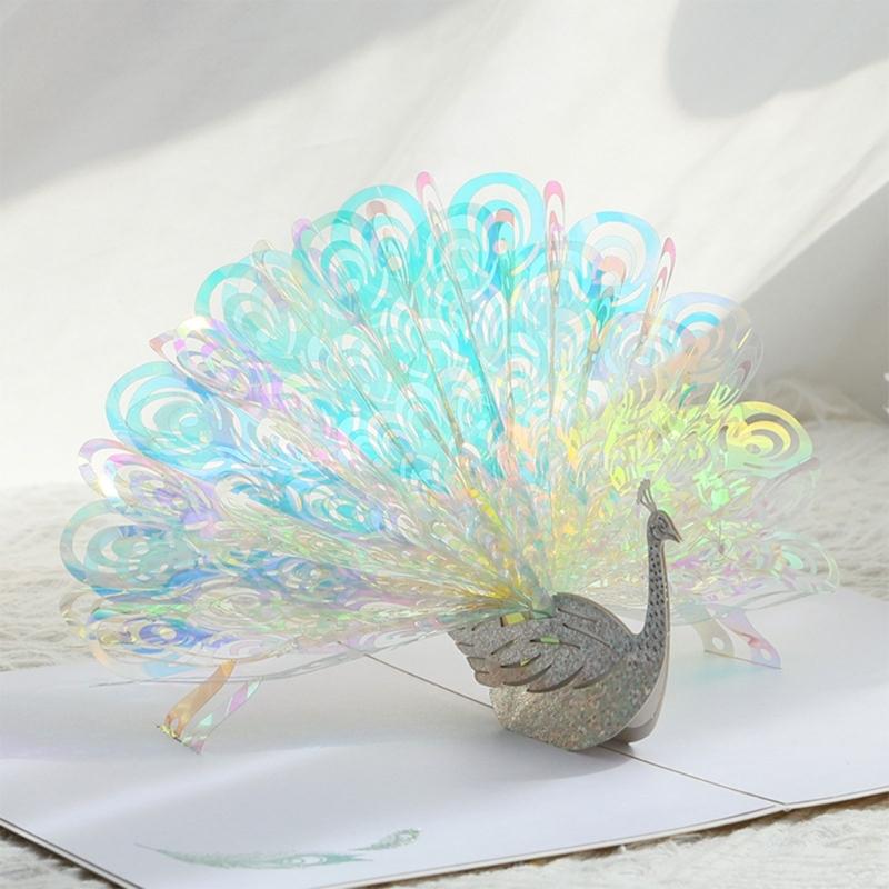 Pop Up Peacock Card with Envelope Small Card Festival Invitation Greeting Memorial Card Birthday Teacher Supplies