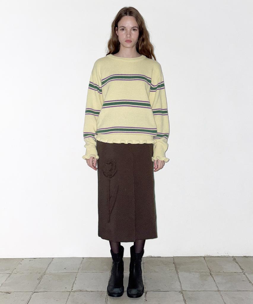 Sinun Sn Rose Applique Skirt (Brown)