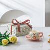 Medieval Oil Painting Freesia Coffee Cup And Saucer Set Light Luxury Niche Hand-Painted Latte Original Gift Ceramic Cup