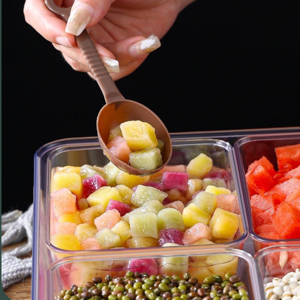 Stainless Steel Storage Seasoning Box 6 & 8 Grid with Lid and Fork Condiment Boxes PC Cover Chilled Condiment Server