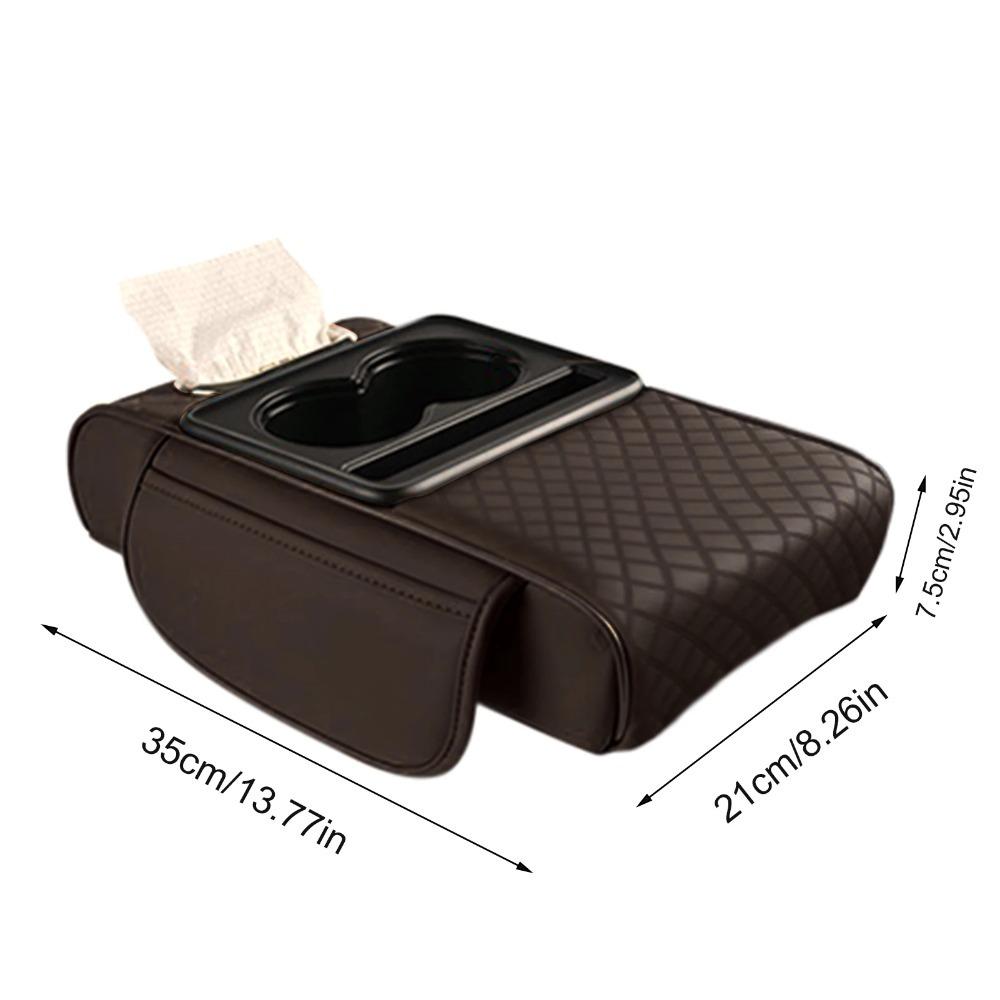 Auto Center Console Armrest Cushion With 2 Cup Holder PU Leather Armrest Pad Portable Car Amrest Pillow Cover Height Pad A