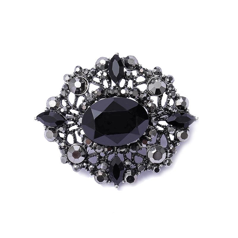 Mode Retro Luxe Exquise Temperament Broche Zwarte Strass Hoge Kwaliteit Steen Barokke Retro Paleisstijl Prachtige Broche
