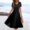 Women's Summer Casual Fashion Print Pocket Short Sleeve V-Neck Swing Dress