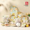 50 Piece Double Bowl Dinnerware Set Service for 10, Strengthened Porcelain Rice bowl,Soup bowl,Fish plate,Dish,Sauce Plate