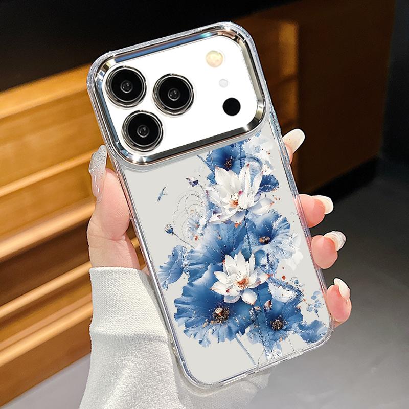Colorful Flowers Print Case For iPhone 17 Pro Max iPhone 16 15 14 13 Pro Max 11 17e 16e Plating Lens Frame Clear Soft Silicone Back Cover